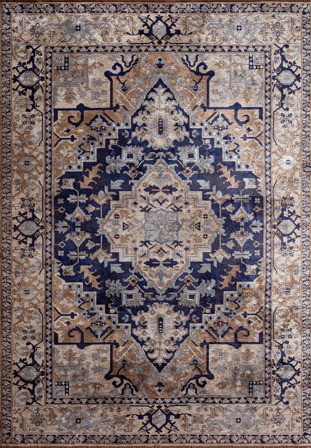 CITADEL MINK - BEIGE - DARK NAVY - BLUE RUG - 1