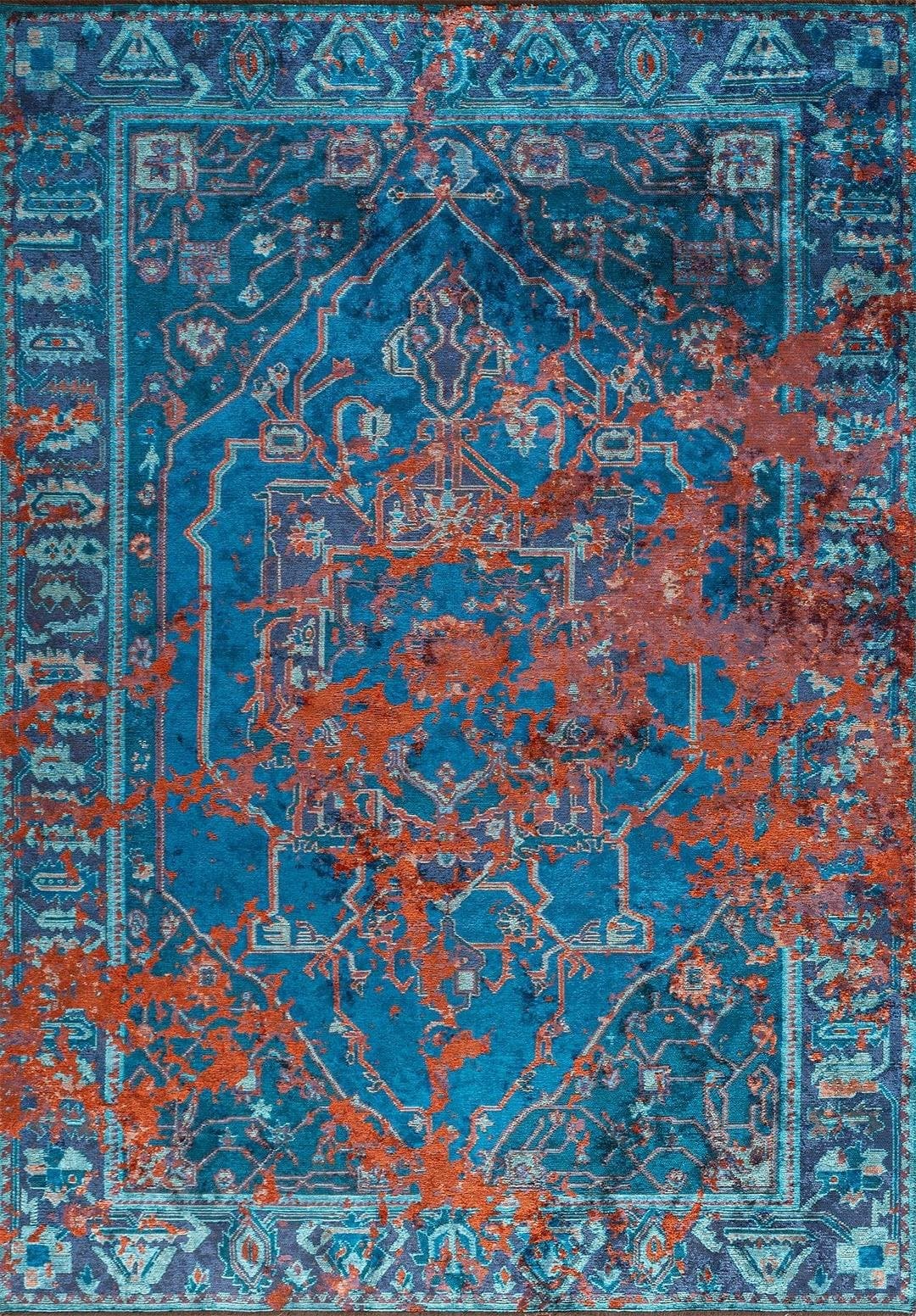 MONARCH ERA RUST - NAVY BLUE - CYAN - TURQUOISE RUG - 1
