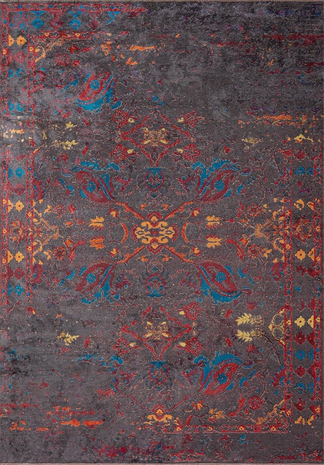 FORTRESS ERA CHARCOAL - CYAN - RED - CHARCOAL - ORANGE - YELLOW RUG - 1