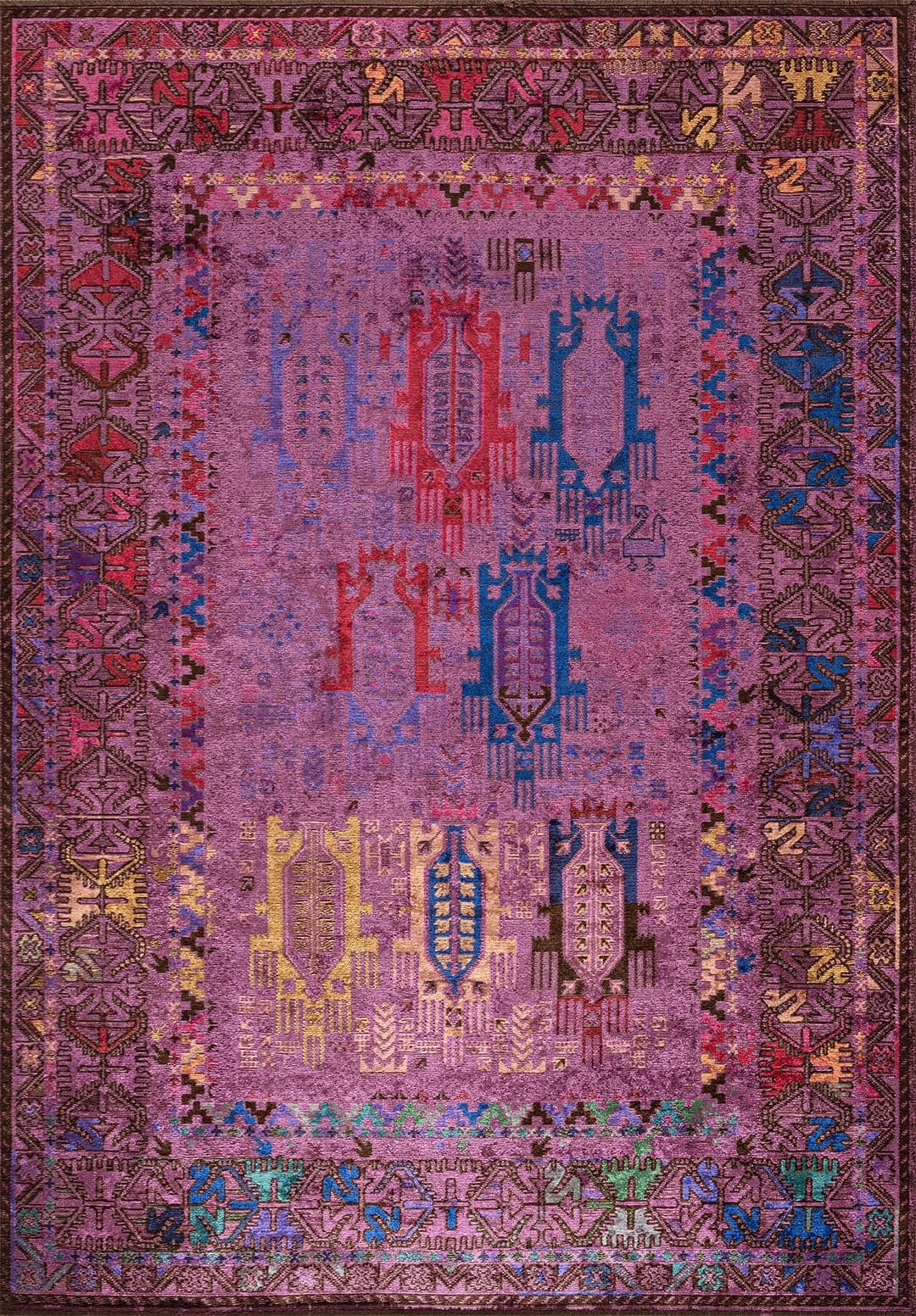 FOLK PURPLE - MAGENTA - MUSTARD - DARK BROWN - SAX BLUE - GRASS GREEN RUG - 1
