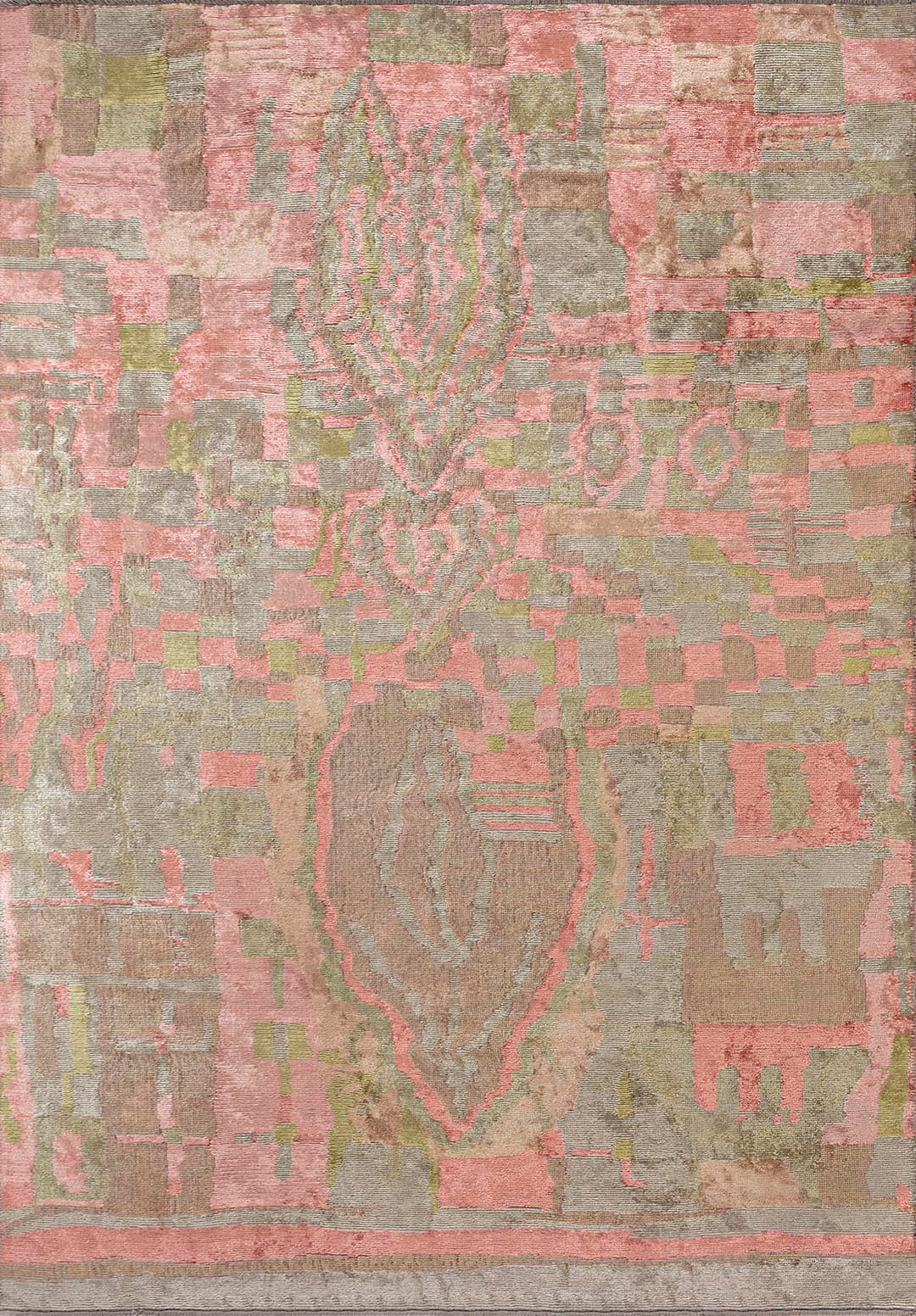 FOSSIL LIGHT CORAL - OLIVE GREEN - BEIGE RUG - 1