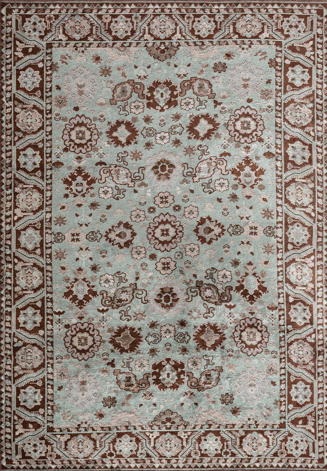 EVANGELINE RIVER GREEN - DARK BROWN - BEIGE - CREAM - ICE BLUE - GREY RUG - 1