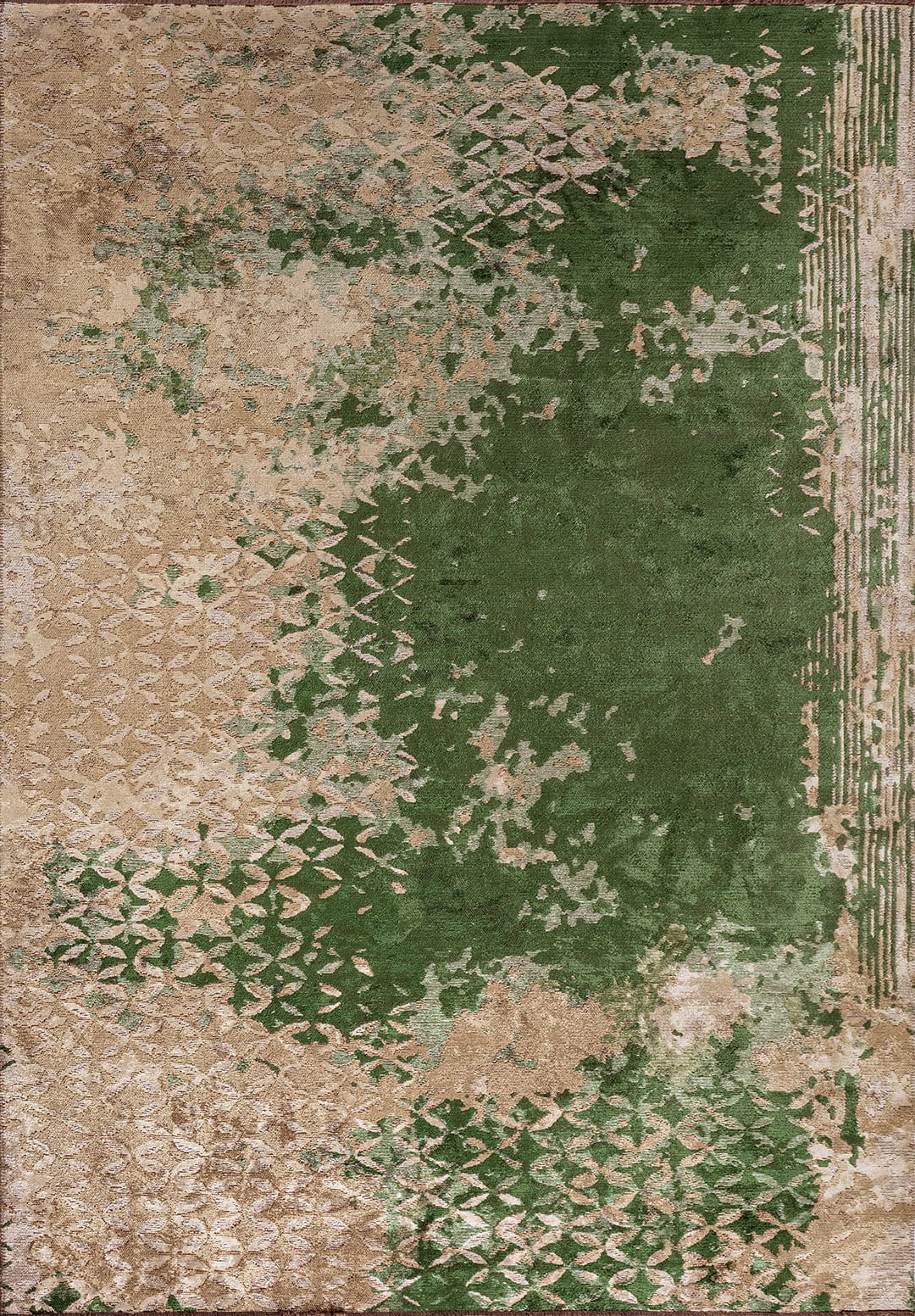 BLOOM FOREST GREEN - DARK BEIGE - LIGHT CREAM RUG - 1